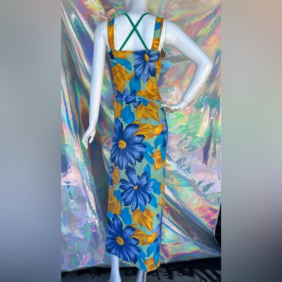 Blue Mint and Golden Orange Floral Skirt Set - Picture 8 of 14